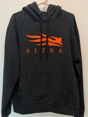 Sitka Men's Black Pullover Hoodie with Orange Logo